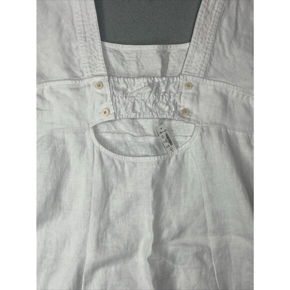 Madewell Square Neck Mini Dress in 100% Linen Size 14 Eyelet White Cut Out Back - Picture 6 of 12